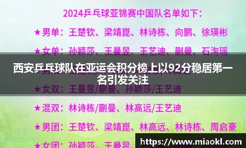 西安乒乓球队在亚运会积分榜上以92分稳居第一名引发关注