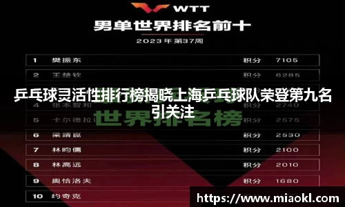 乒乓球灵活性排行榜揭晓上海乒乓球队荣登第九名引关注